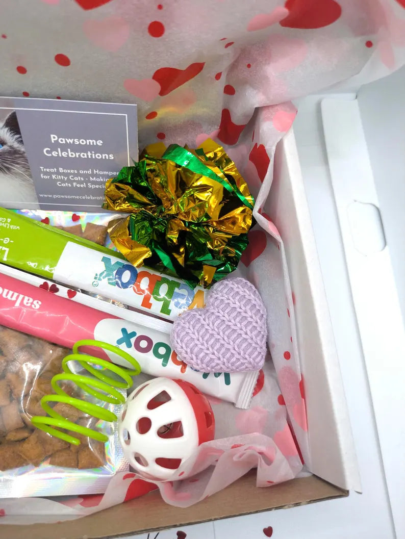Personalised Valentine's Day Cat Gift Box | Romantic Cat Treats & Toys