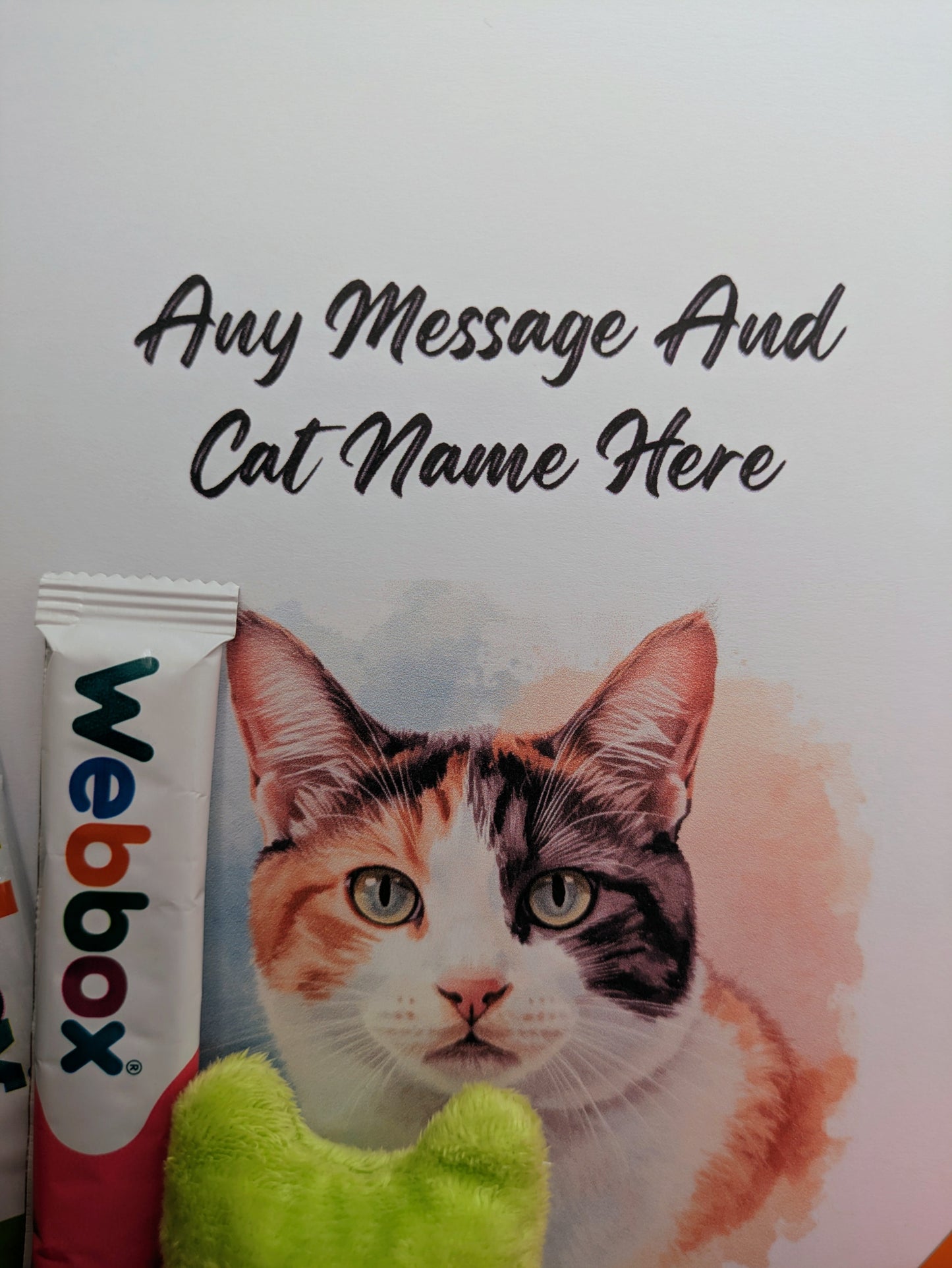 Calico cat card that can be personalised.