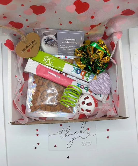 Personalised Valentine's Day Cat Gift Box | Romantic Cat Treats & Toys