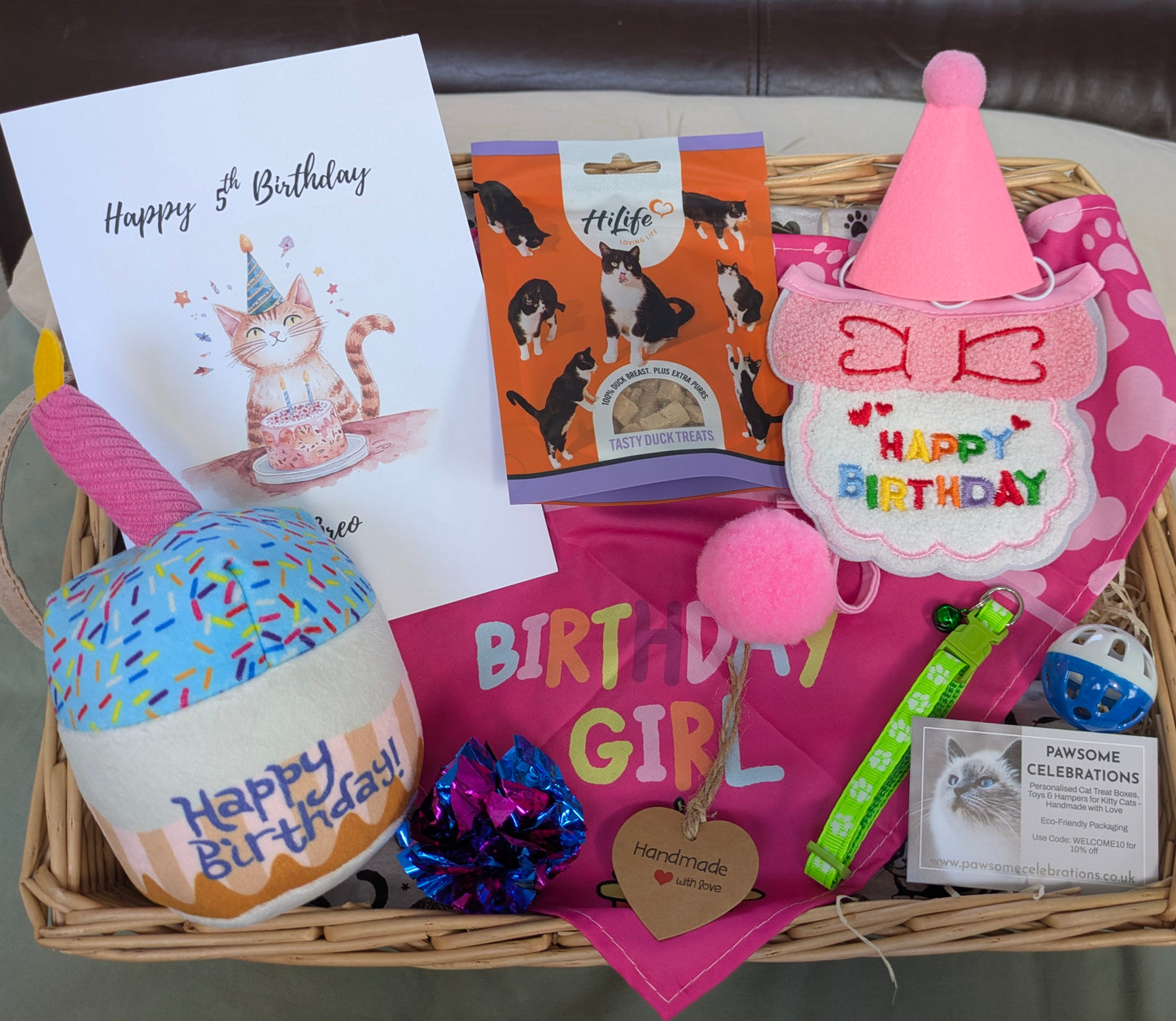 Luxury Cat Birthday Gift Box with Treats and Toys - Personalised