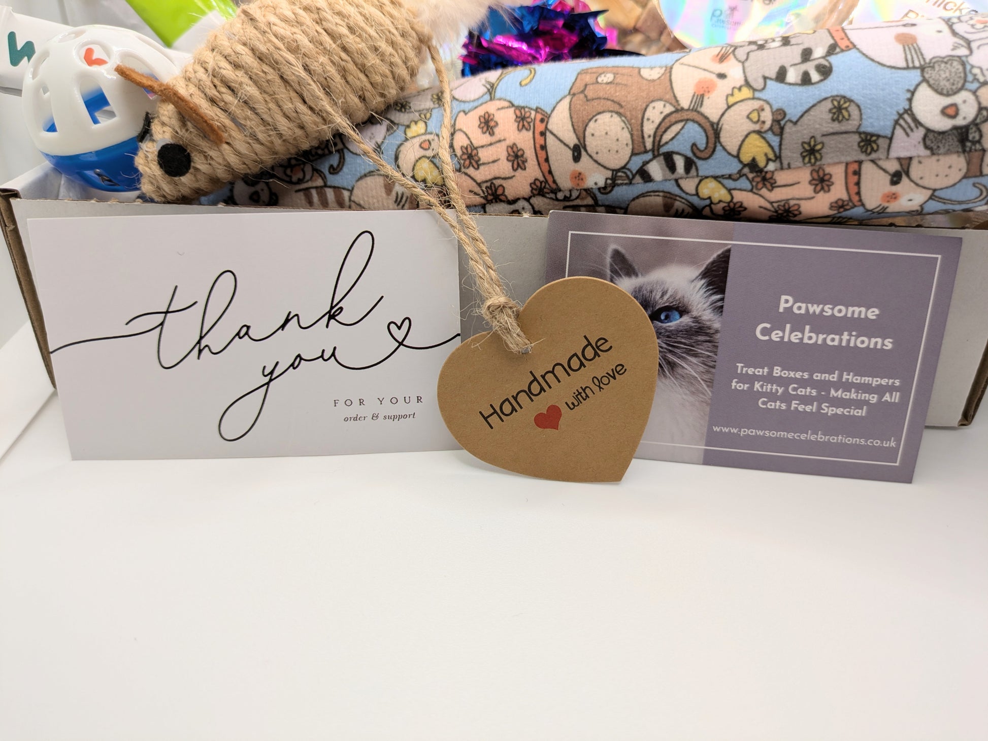 Thank you card, handmade with love, and cat toys